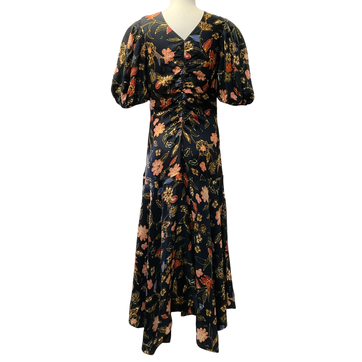 Ulla Johnson Odessa Multi Floral Heleen Puff Sleeve Midi Dress