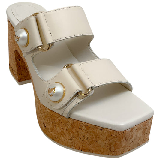 Jimmy Choo Latte Leather Fayence Cork Wedge Sandals