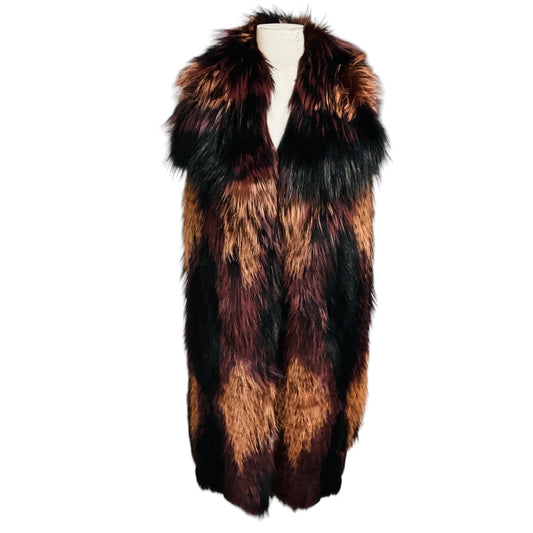 Yves Salomon Black / Burgundy / Pink Multi Noir Rose Fox Fur Gilet Vest