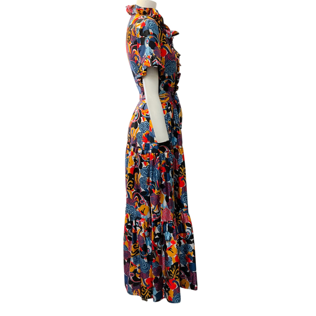 La DoubleJ Multi Silk Ruffled Midi Dress