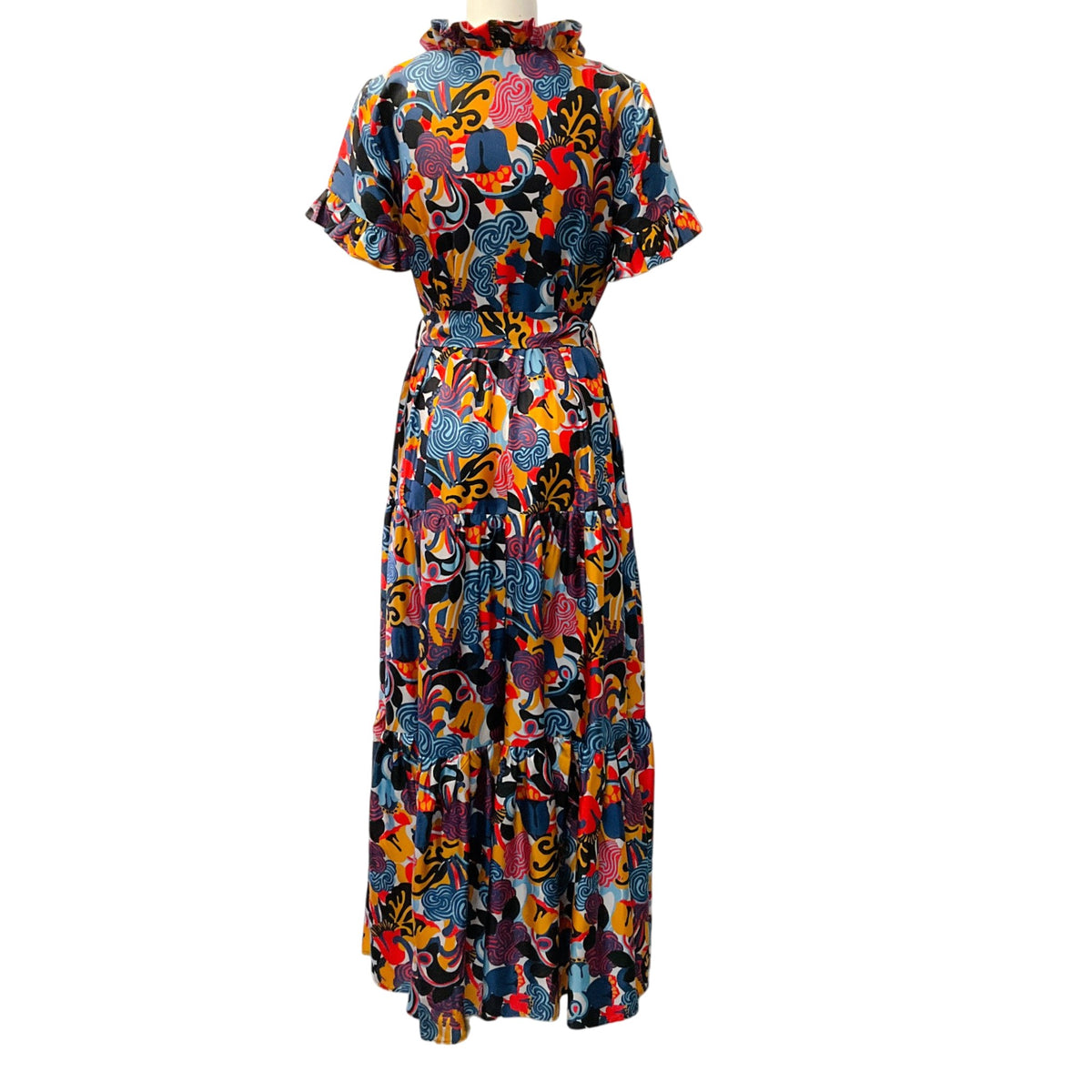La DoubleJ Multi Silk Ruffled Midi Dress