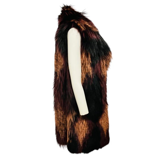Yves Salomon Black / Burgundy / Pink Multi Noir Rose Fox Fur Gilet Vest