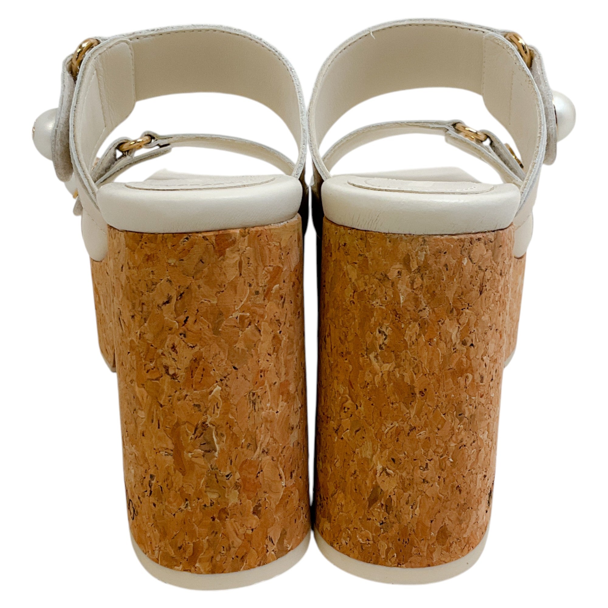 Jimmy Choo Latte Leather Fayence Cork Wedge Sandals