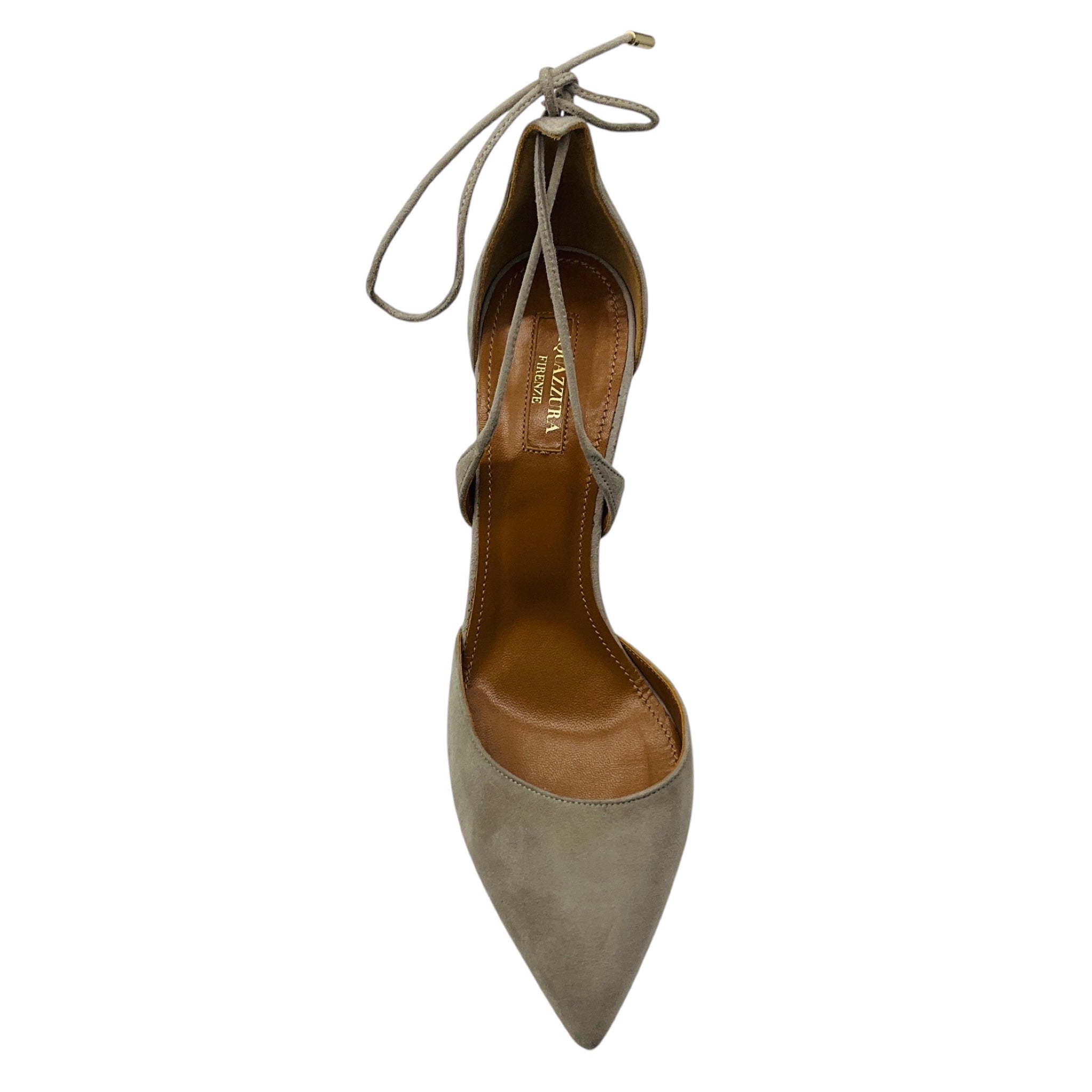 Aquazzura Light Grey Suede Pointed Toe Ankle Wrap Pumps