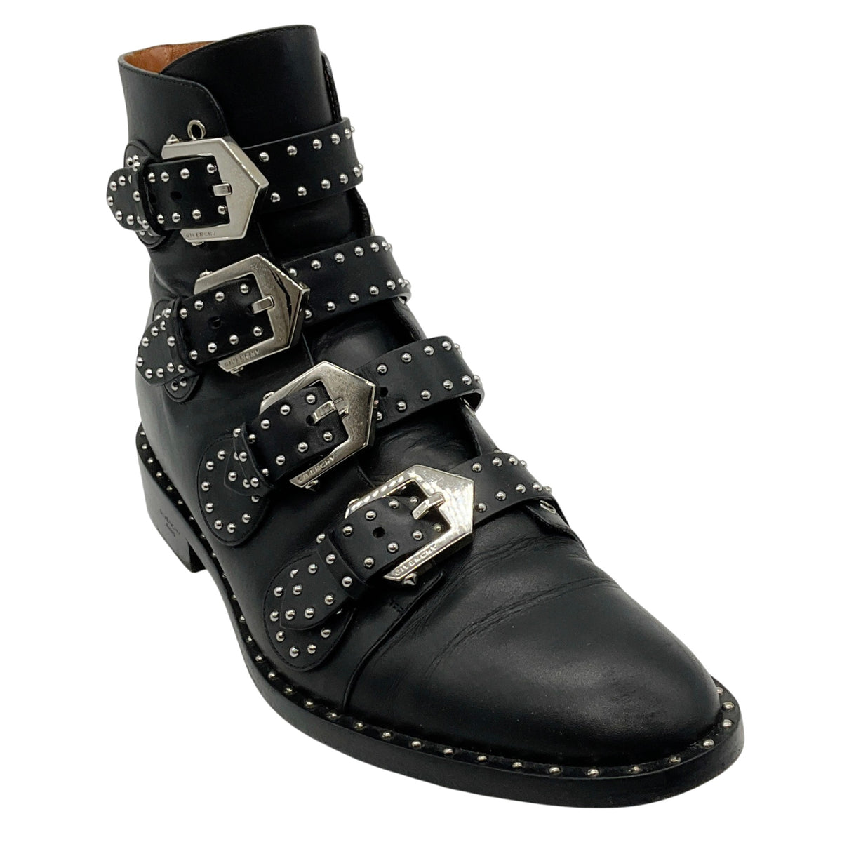 Givenchy Black Leather Silver Studded Biker Boots