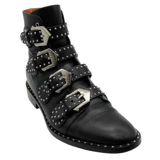 Givenchy Black Leather Silver Studded Biker Boots