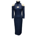 Load image into Gallery viewer, St. John Navy Blue Sequined Chevron Knit Dress
