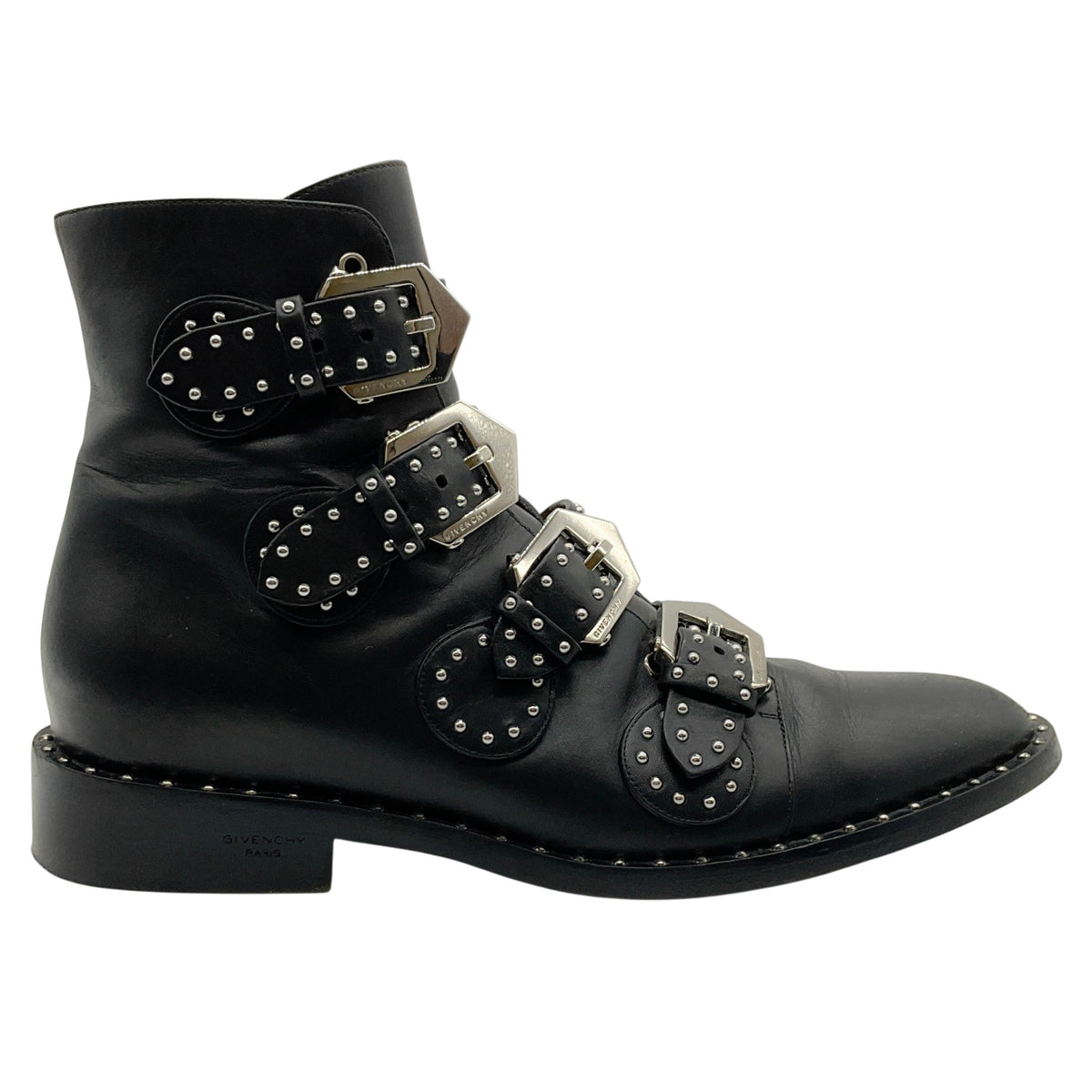 Givenchy Black Leather Silver Studded Biker Boots