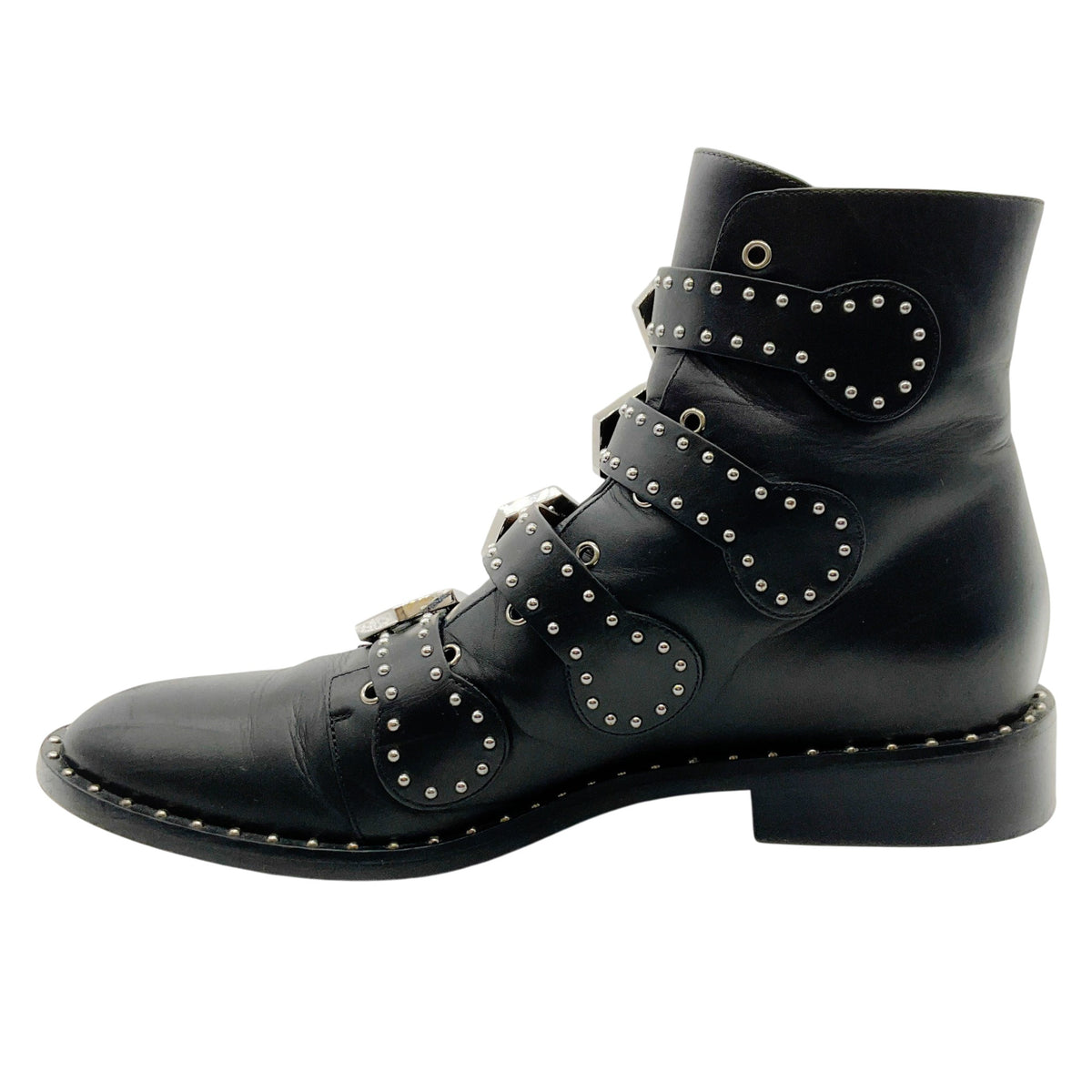 Givenchy Black Leather Silver Studded Biker Boots