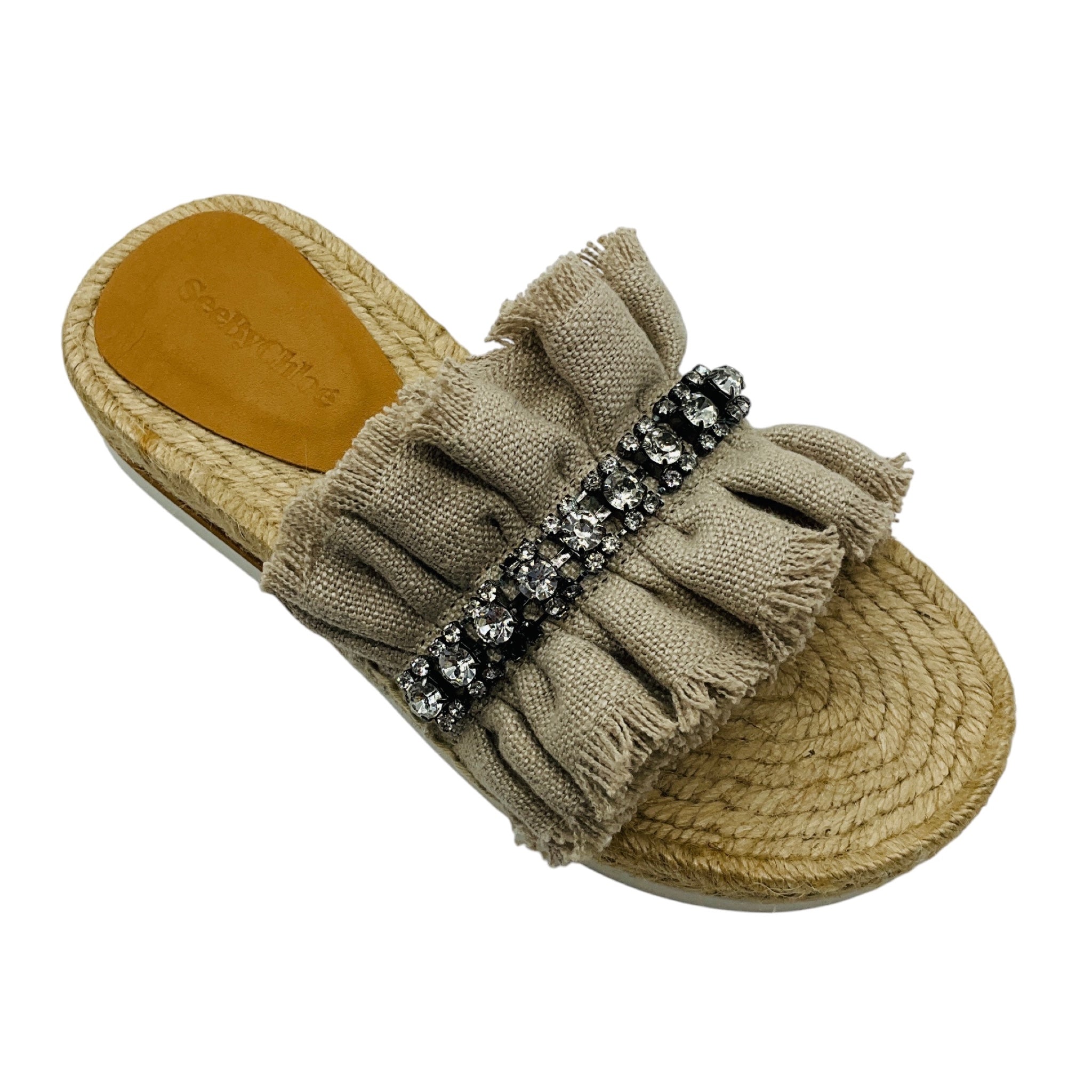 See by Chloe Beige Mollie Linen Rhinestone Espadrille Sandals