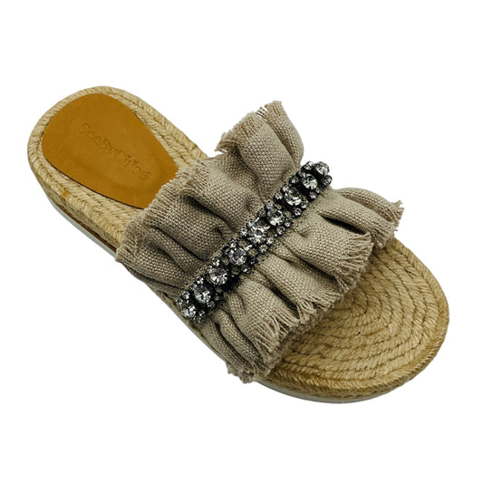 See by Chloe Beige Mollie Linen Rhinestone Espadrille Sandals