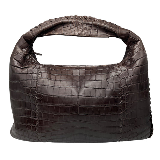 Bottega Veneta Brown Crocodile Skin Leather Hobo Shoulder Bag