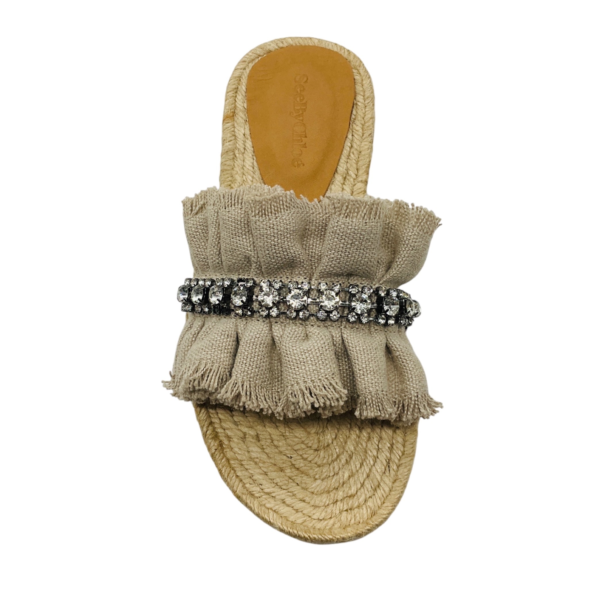 See by Chloe Beige Mollie Linen Rhinestone Espadrille Sandals