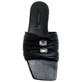 Load image into Gallery viewer, Casadei Black Leather Ruched Flat Slides with Crystals
