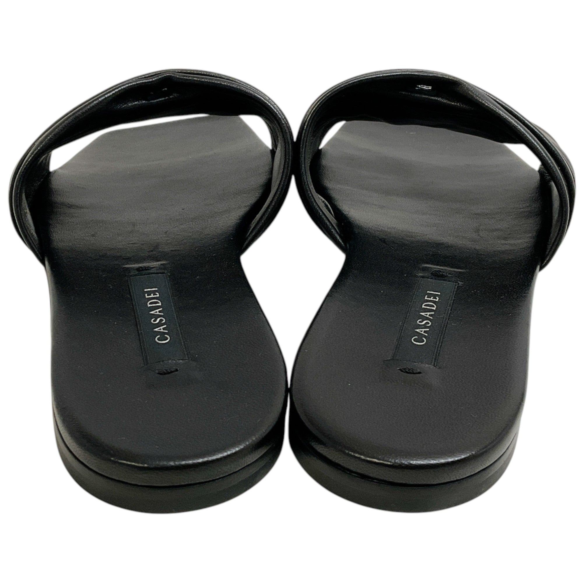 Casadei Black Leather Ruched Flat Slides with Crystals