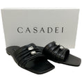 Load image into Gallery viewer, Casadei Black Leather Ruched Flat Slides with Crystals
