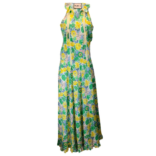 Plan C Green / Yellow Multi Floral Printed Maxi Dress
