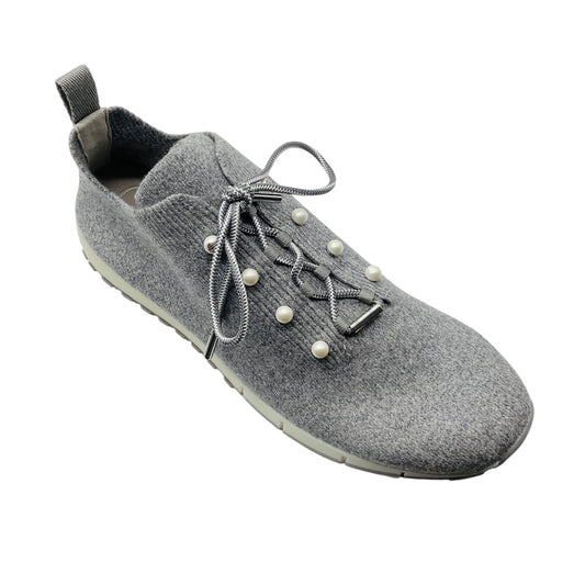 Jimmy Choo Grey Veles Pearl Embellished Knit Low Top Sneakers