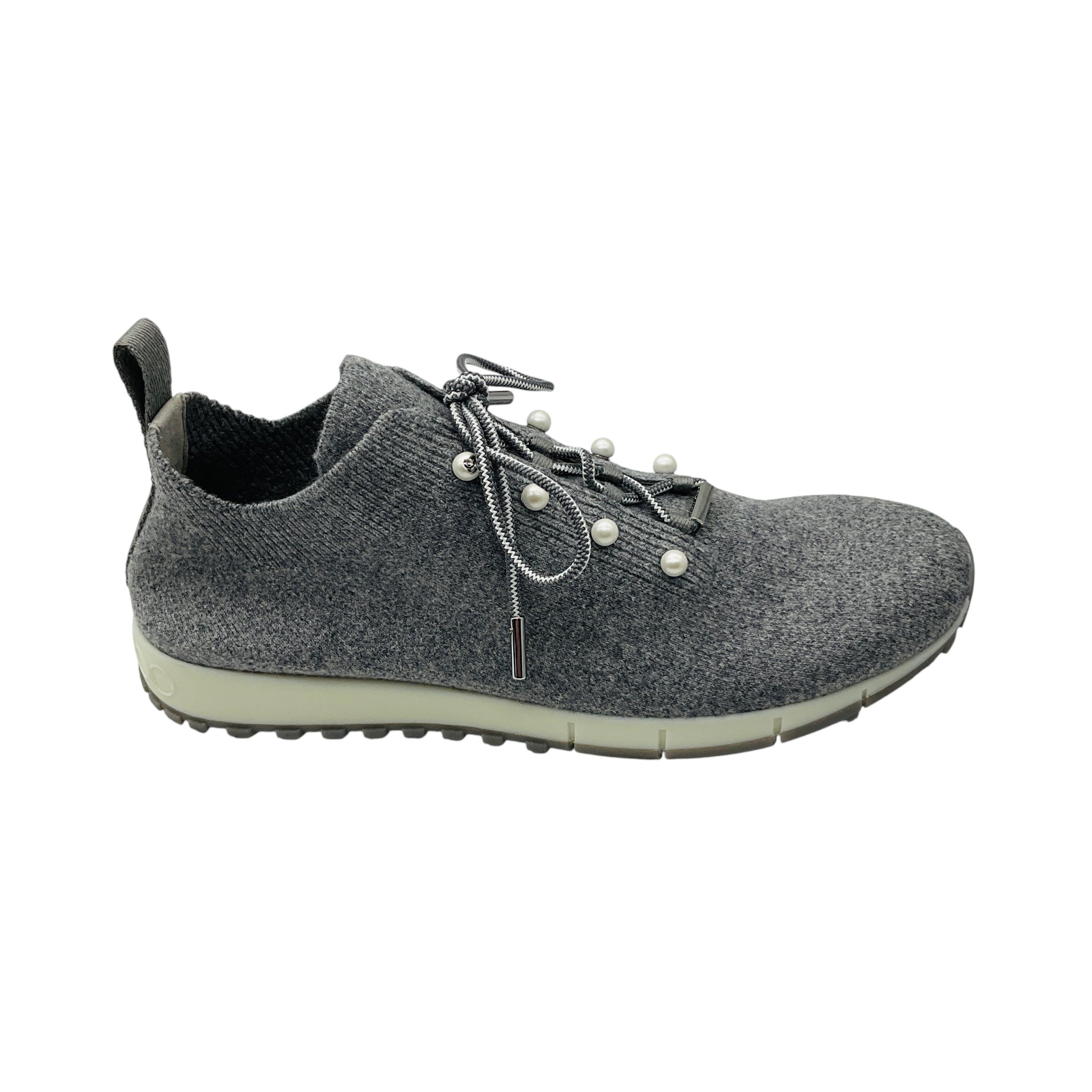 Jimmy Choo Grey Veles Pearl Embellished Knit Low Top Sneakers
