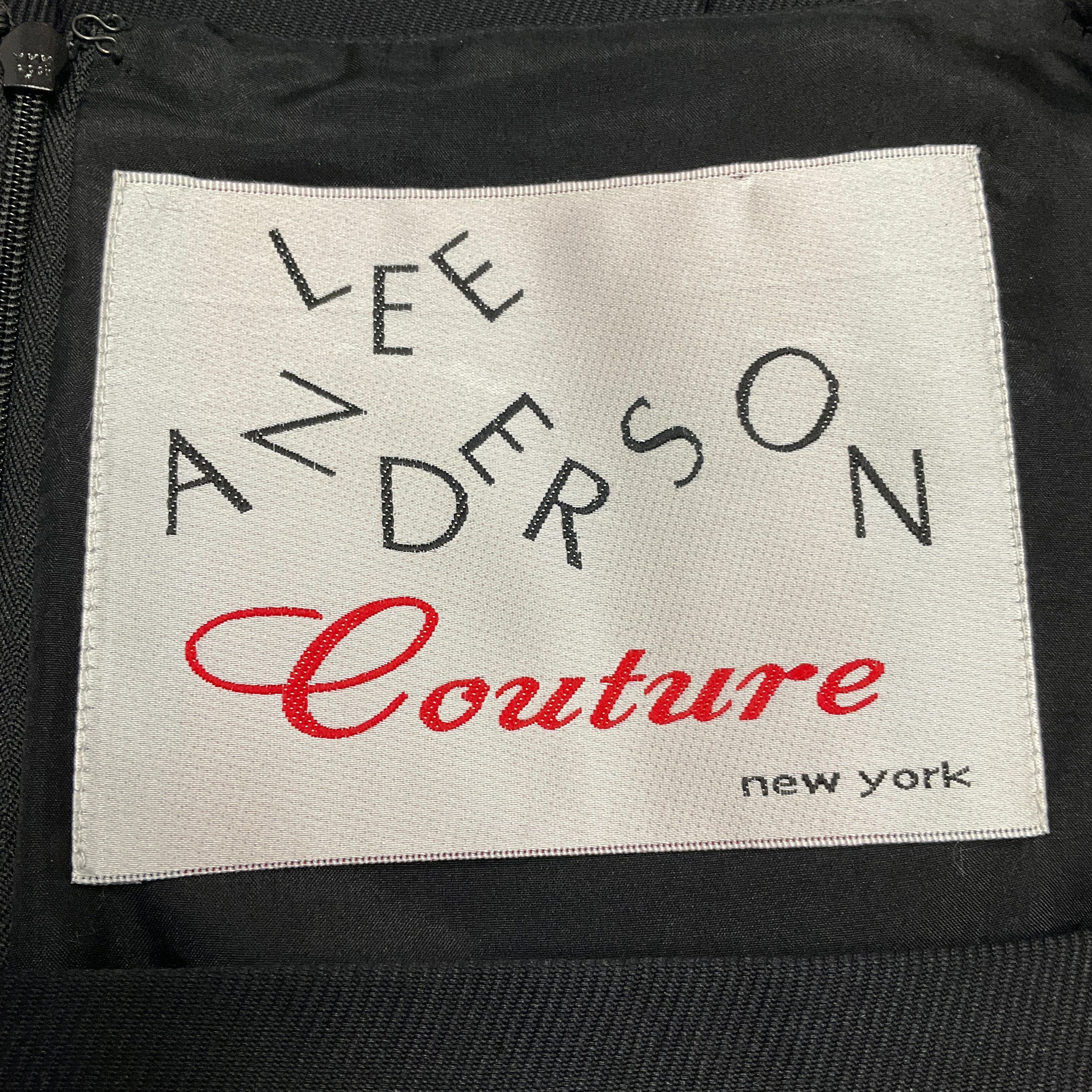 Lee Anderson Couture Black Cap Sleeved Square Neck Cocktail Dress