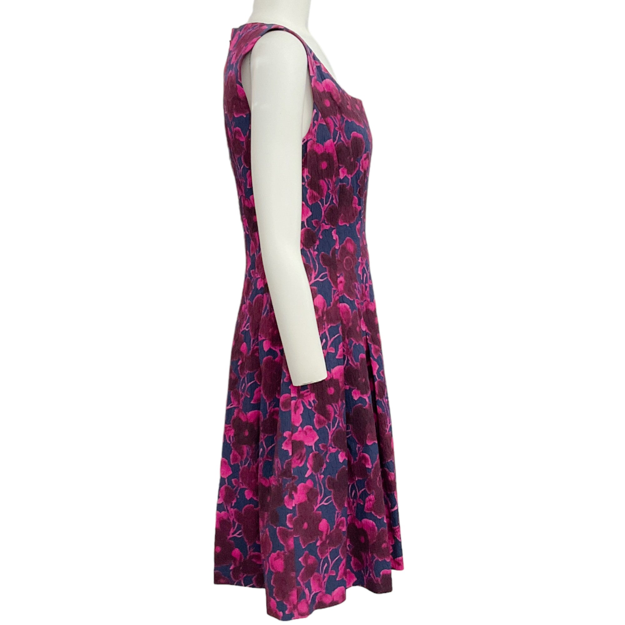 Oscar de la Renta Navy / Magenta Floral Sleeveless Dress