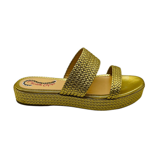 Charlotte Olympia Gold Metallic Woven Leather Flat Slide Sandals