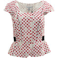 Load image into Gallery viewer, Oscar de la Renta White Cotton Peplum Top with Red Polka Dots
