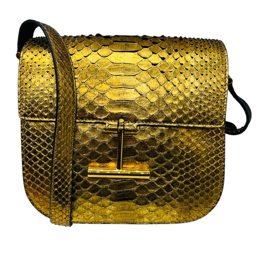 Tom Ford Gold Metallic Python Skin Leather Handbag