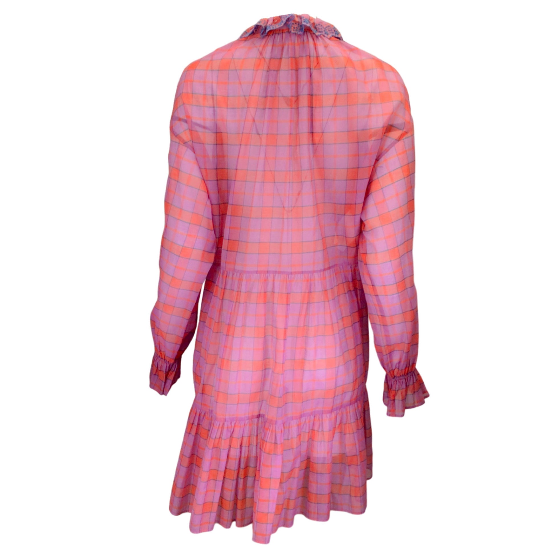 Philosophy di Lorenzo Serafini Red / Fuchsia Checkered Long Sleeved Cotton Dress