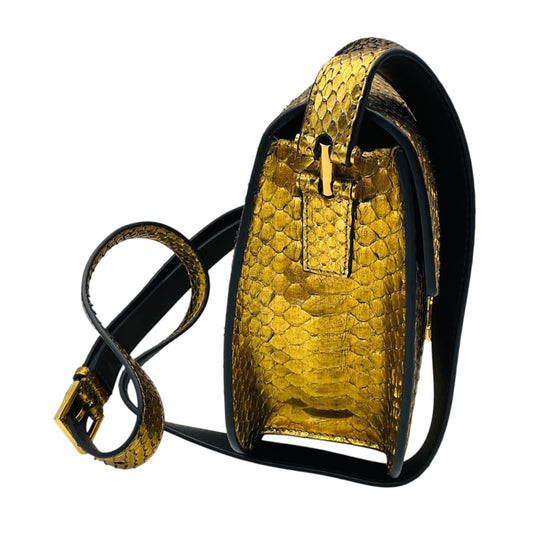 Tom Ford Gold Metallic Python Skin Leather Handbag