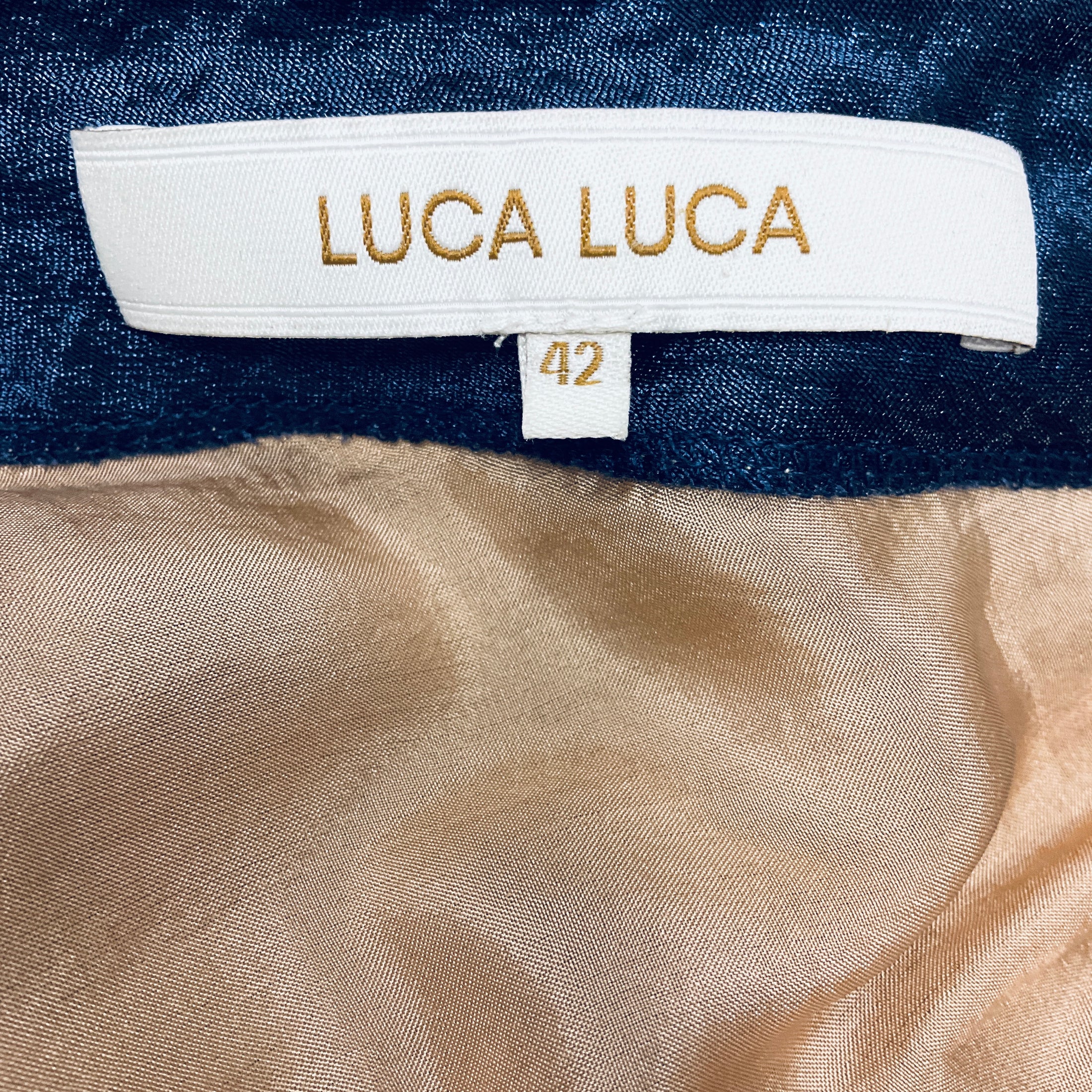 Luca Luca Navy Blue Cap Sleeved Satin Cocktail Dress