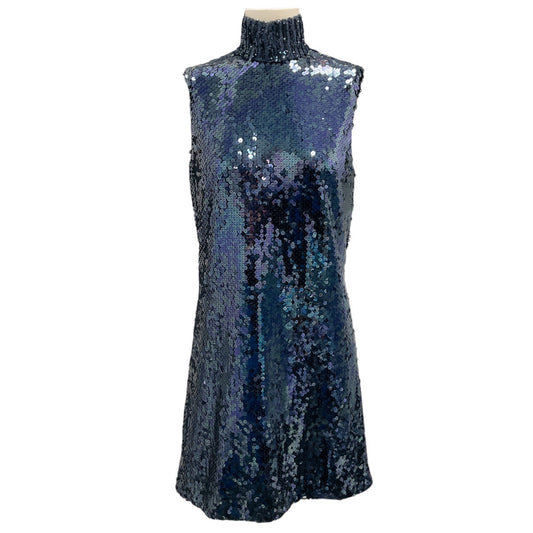 Christian Dior Navy Blue Sequined Sleeveless Mock Neck Dress