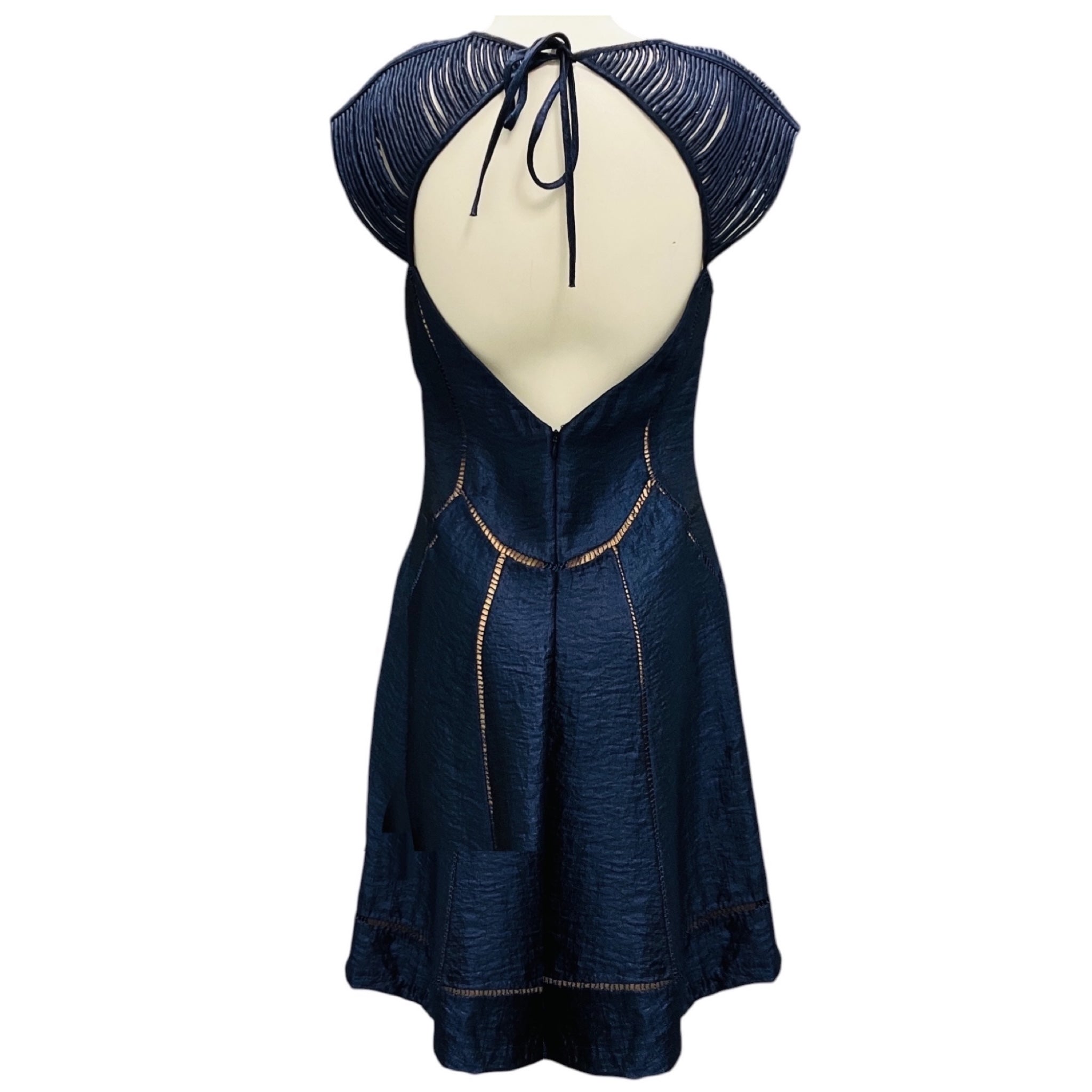 Luca Luca Navy Blue Cap Sleeved Satin Cocktail Dress