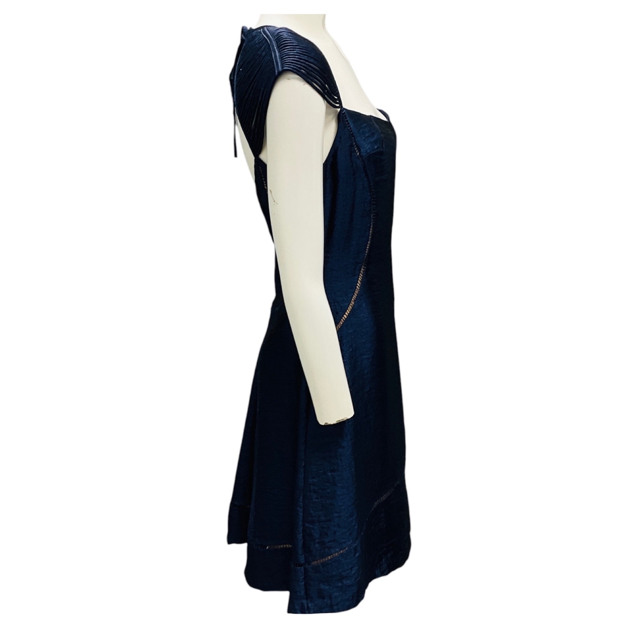 Luca Luca Navy Blue Cap Sleeved Satin Cocktail Dress