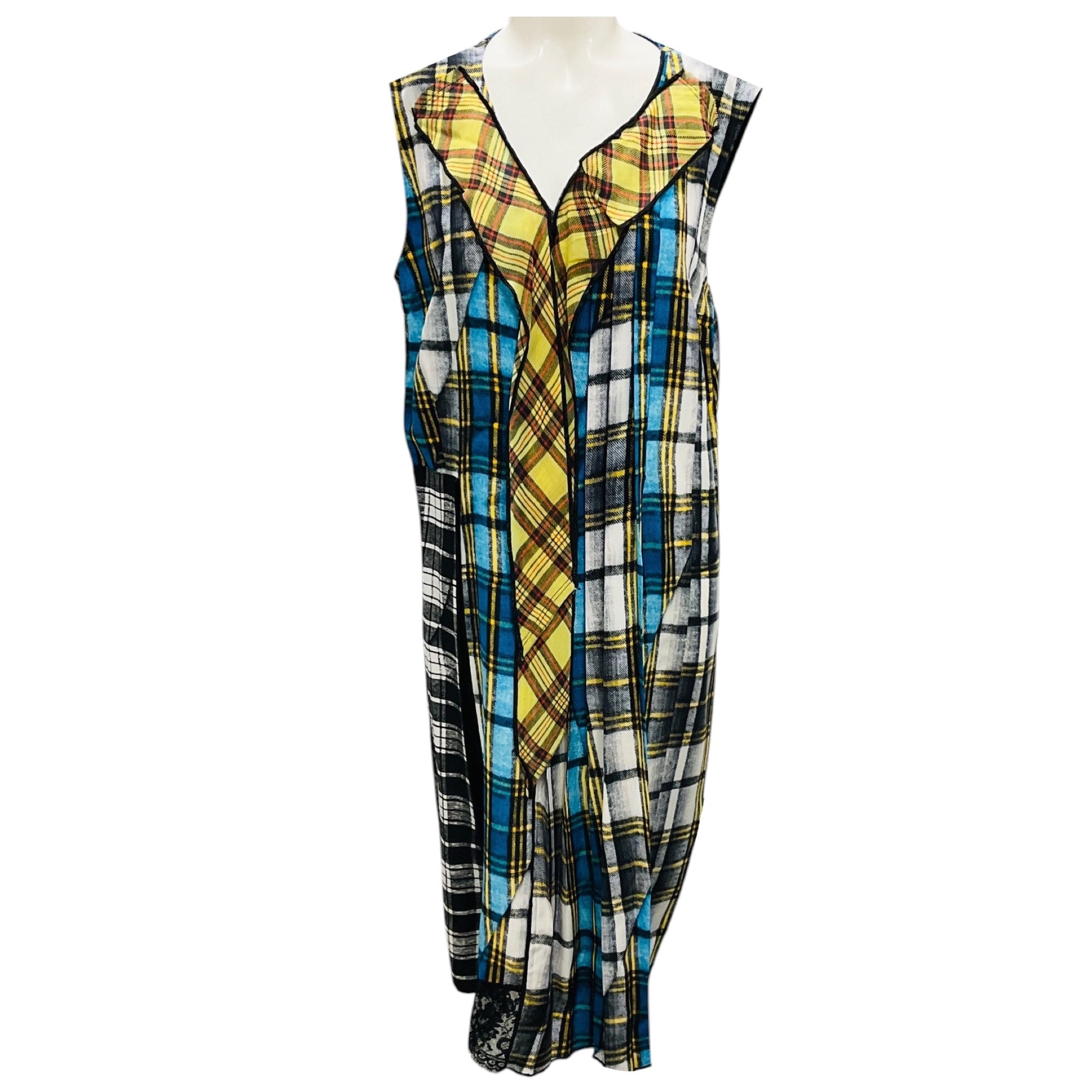 Marc Jacobs Blue Multi Plaid Patchwork Silk Dress