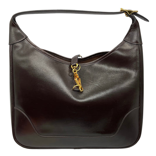 Hermes Vintage Brown Leather Trim Handbag with Gold Hardware