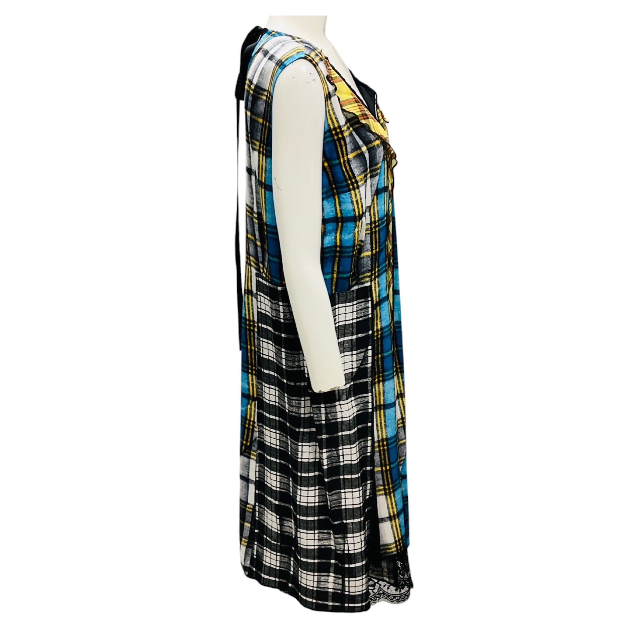 Marc Jacobs Blue Multi Plaid Patchwork Silk Dress