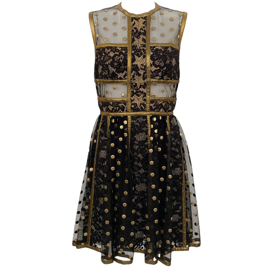 Elie Saab Black / Gold Lace Sleeveless Dress