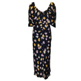 Load image into Gallery viewer, Self-Portrait Navy Blue / Pink / Yellow Multi Floral Printed Satin Midi Dress
