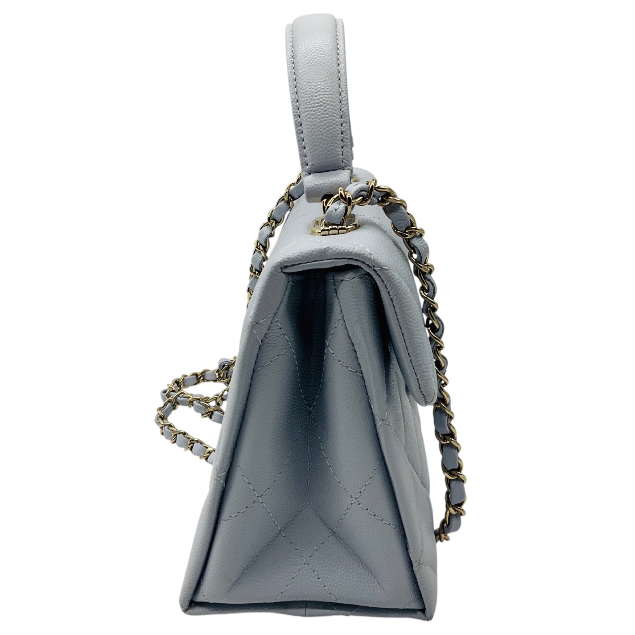 Chanel Light Blue Quilted Caviar Leather Retro Top Handle Flap Bag