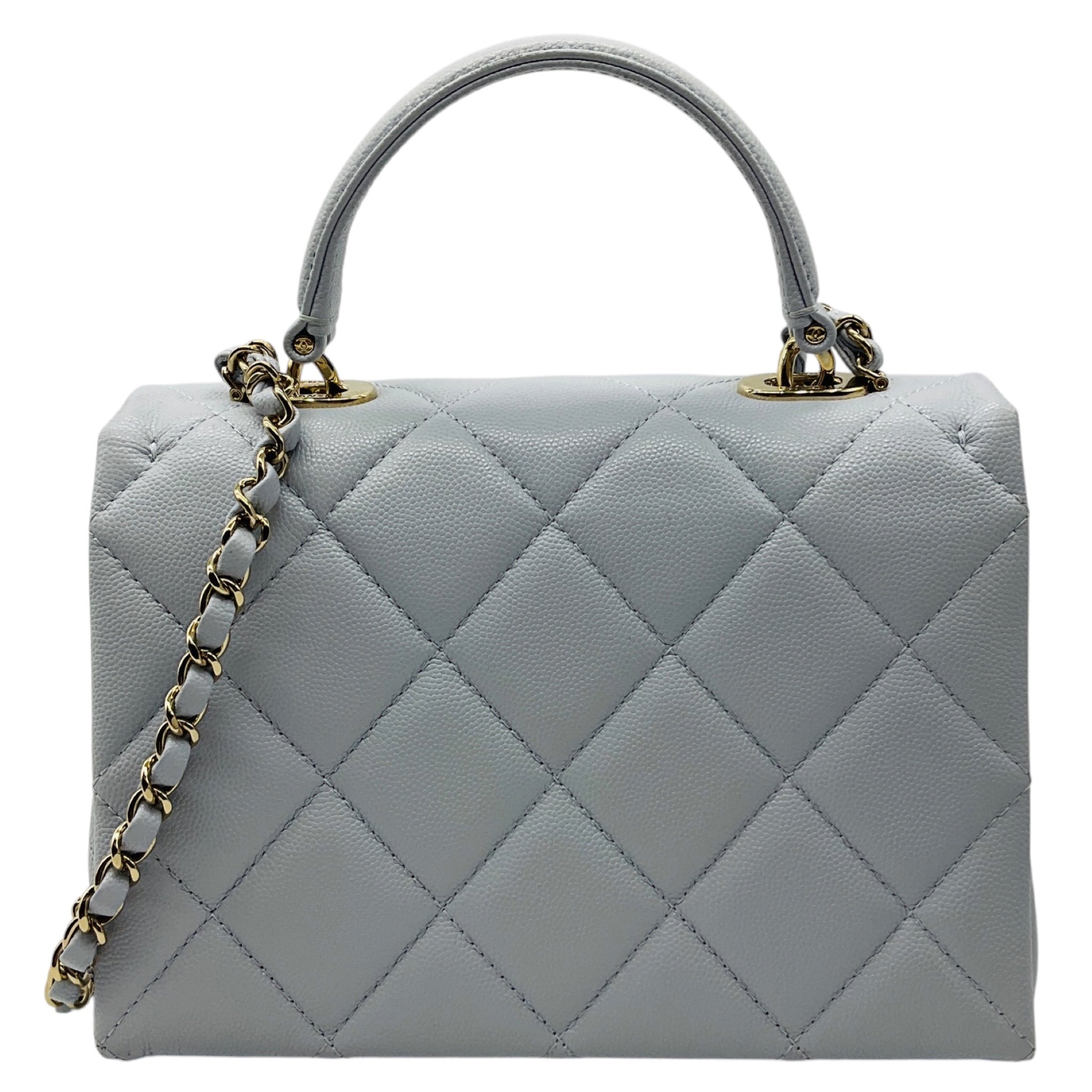 Chanel Light Blue Quilted Caviar Leather Retro Top Handle Flap Bag