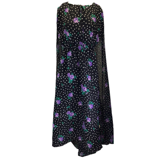 Richard Quinn Black Multi Floral Polka Dot Print Cape Detail Silk Maxi Dress