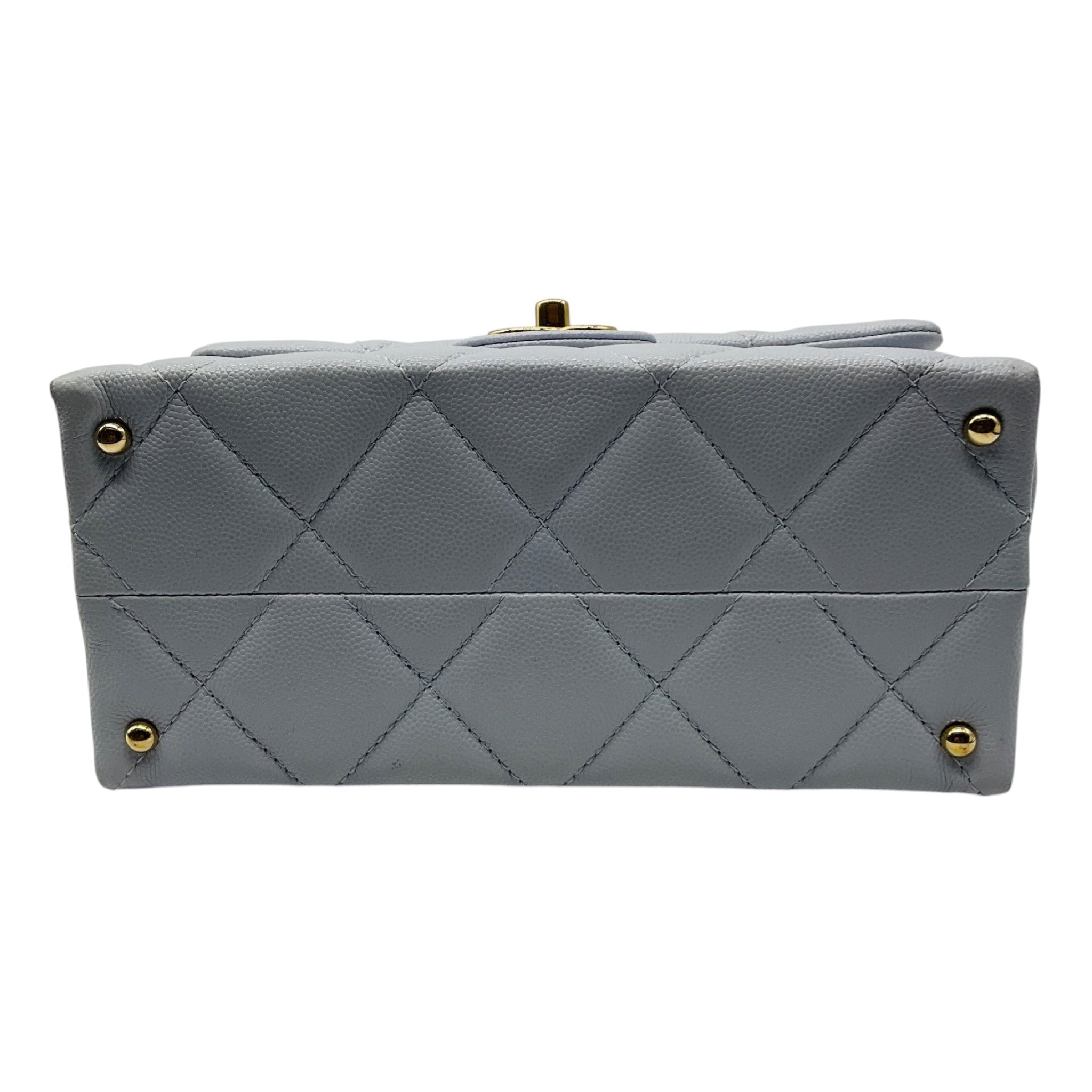 Chanel Light Blue Quilted Caviar Leather Retro Top Handle Flap Bag