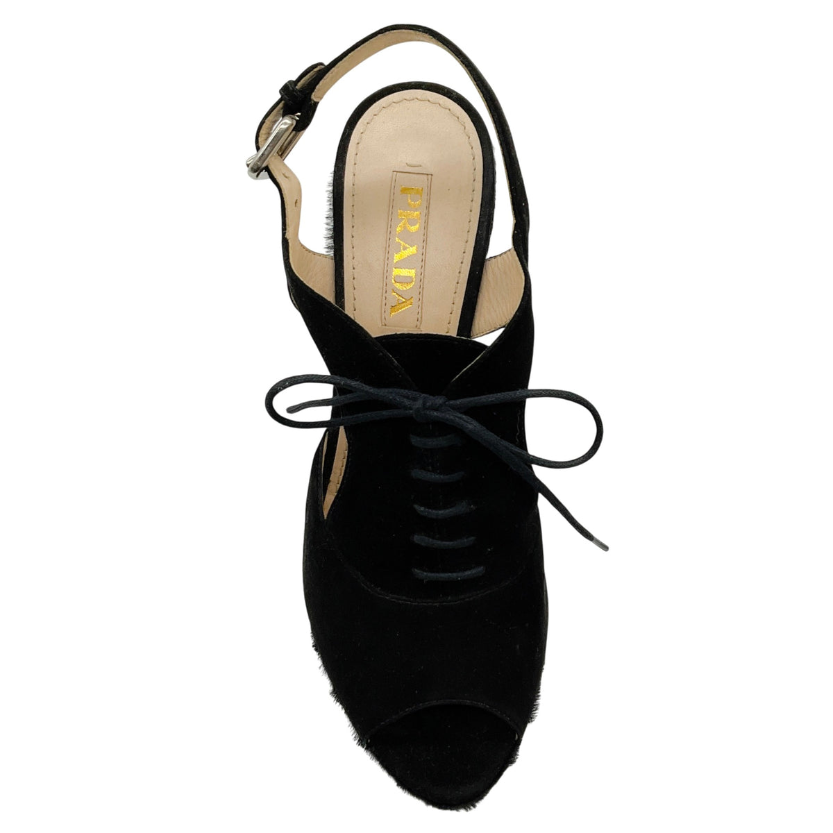 Prada Black Suede / Pony Hair Platform Slingback Wedges