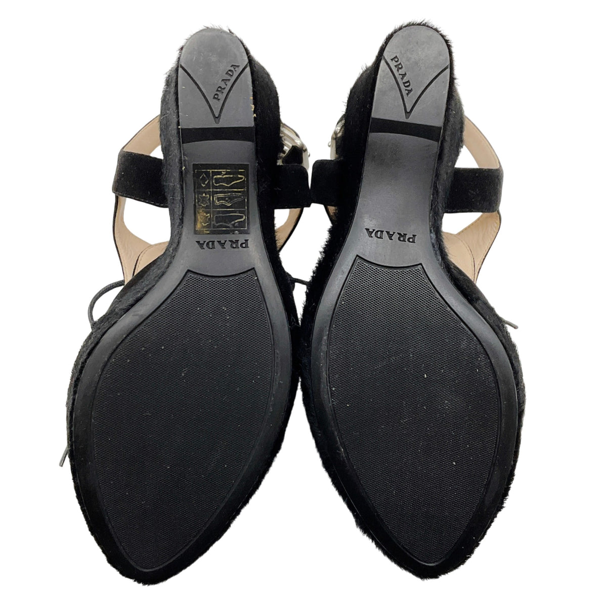 Prada Black Suede / Pony Hair Platform Slingback Wedges