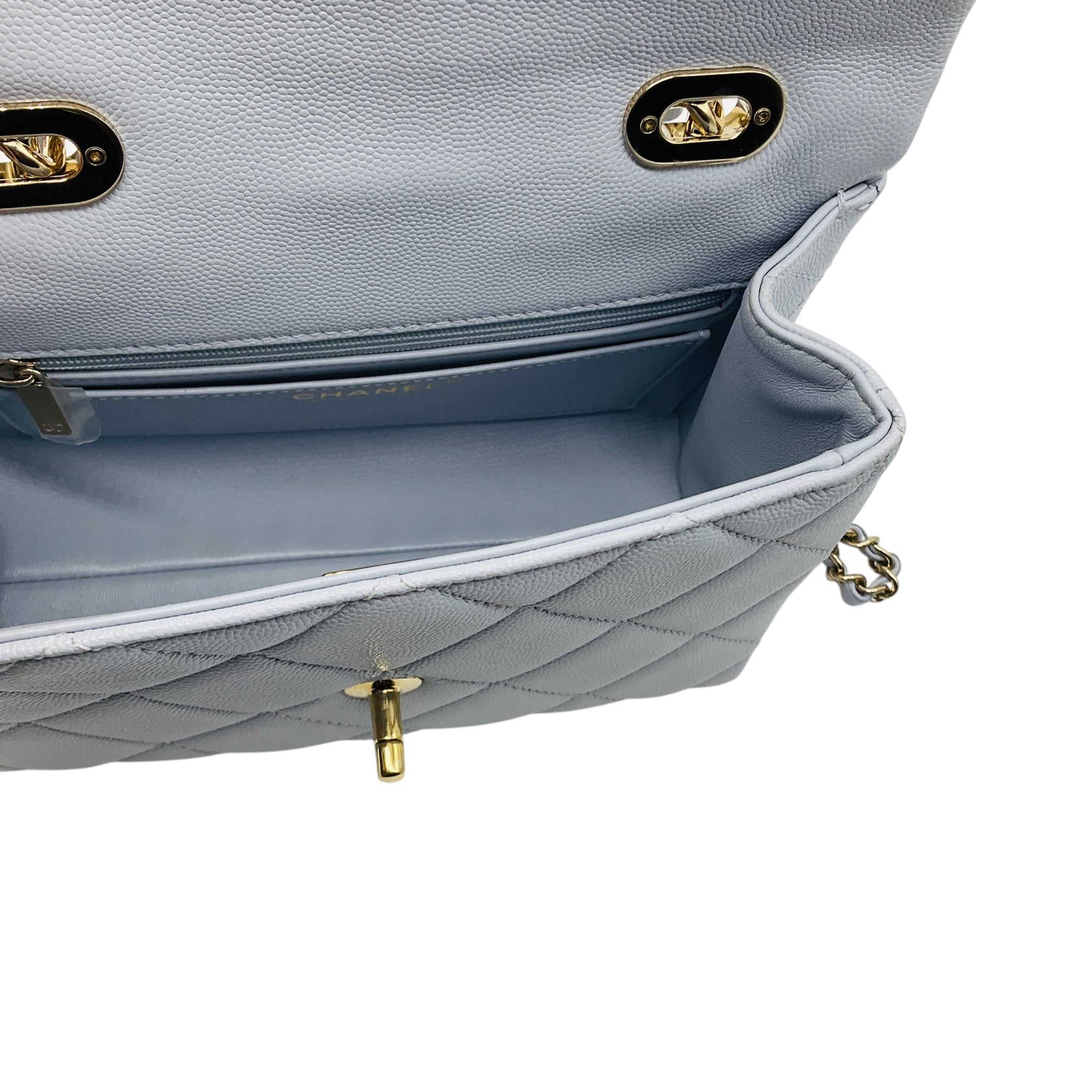 Chanel Light Blue Quilted Caviar Leather Retro Top Handle Flap Bag