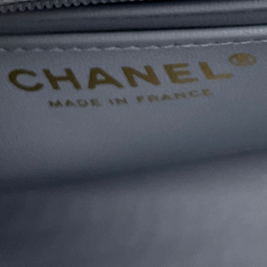 Chanel Light Blue Quilted Caviar Leather Retro Top Handle Flap Bag