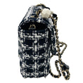 Load image into Gallery viewer, Chanel Black / White / Navy Blue Quilted Tweed Resin Heart Mini Flap Crossbody Bag
