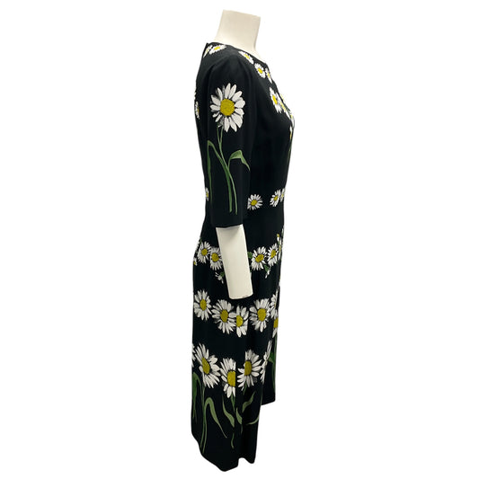 Dolce & Gabbana Black Multi Daisy Print Crepe Dress