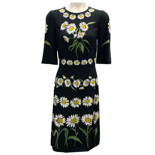 Dolce & Gabbana Black Multi Daisy Print Crepe Dress